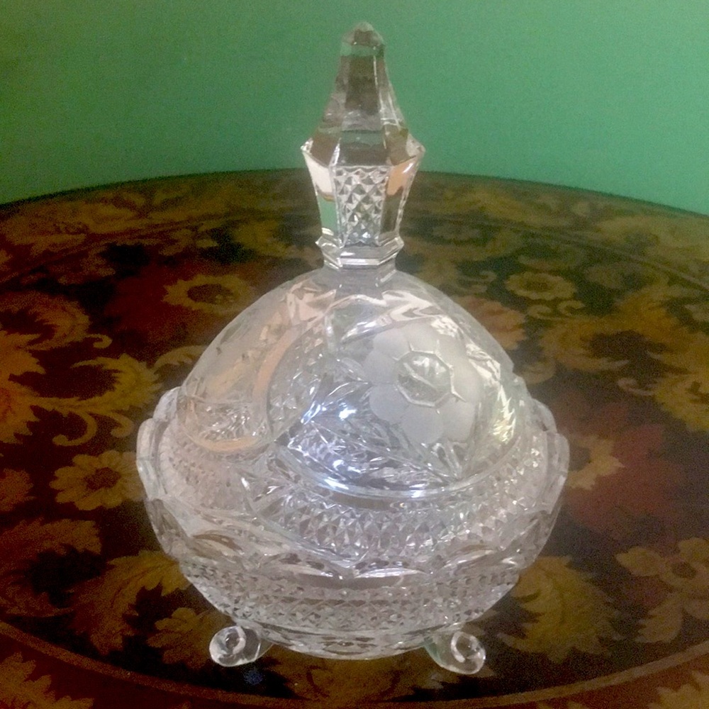 Vintage Midcentury Lead Crystal 3-Footed Dome Candy Dish with Lid